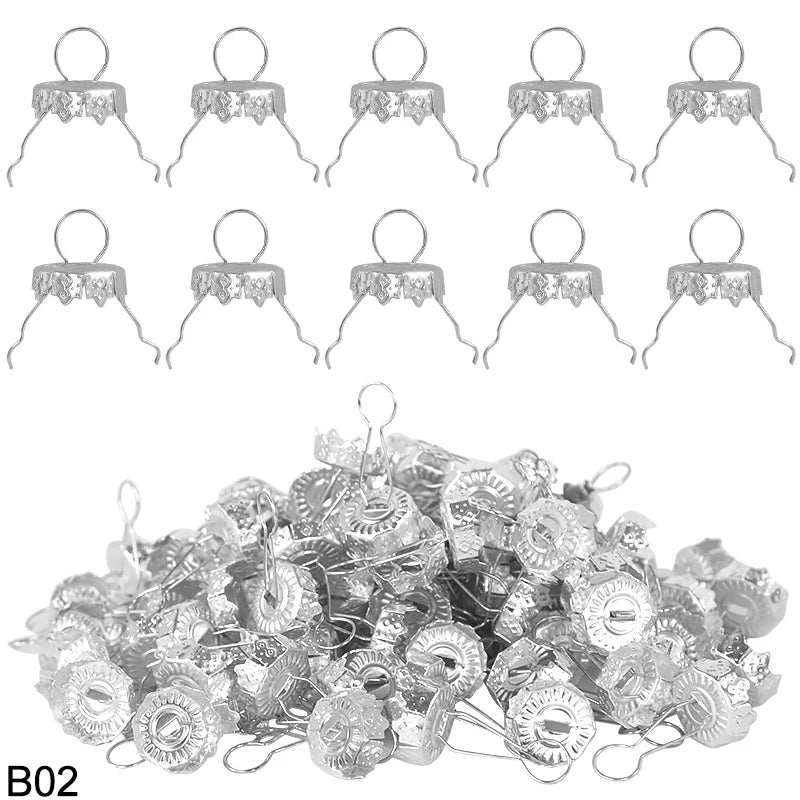 50Pcs Christmas Themed Metal Ornament Caps With Hangers Golden Silver Designs For Xmas Bauble Decorations New Year Tree Ornament