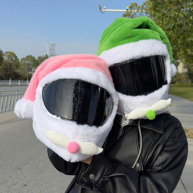 Christmas Motorcycle Full Helmet Plush Cover Creative Santa Claus Motorcycle Helmet Hat Personalized Ride Christmas Gift