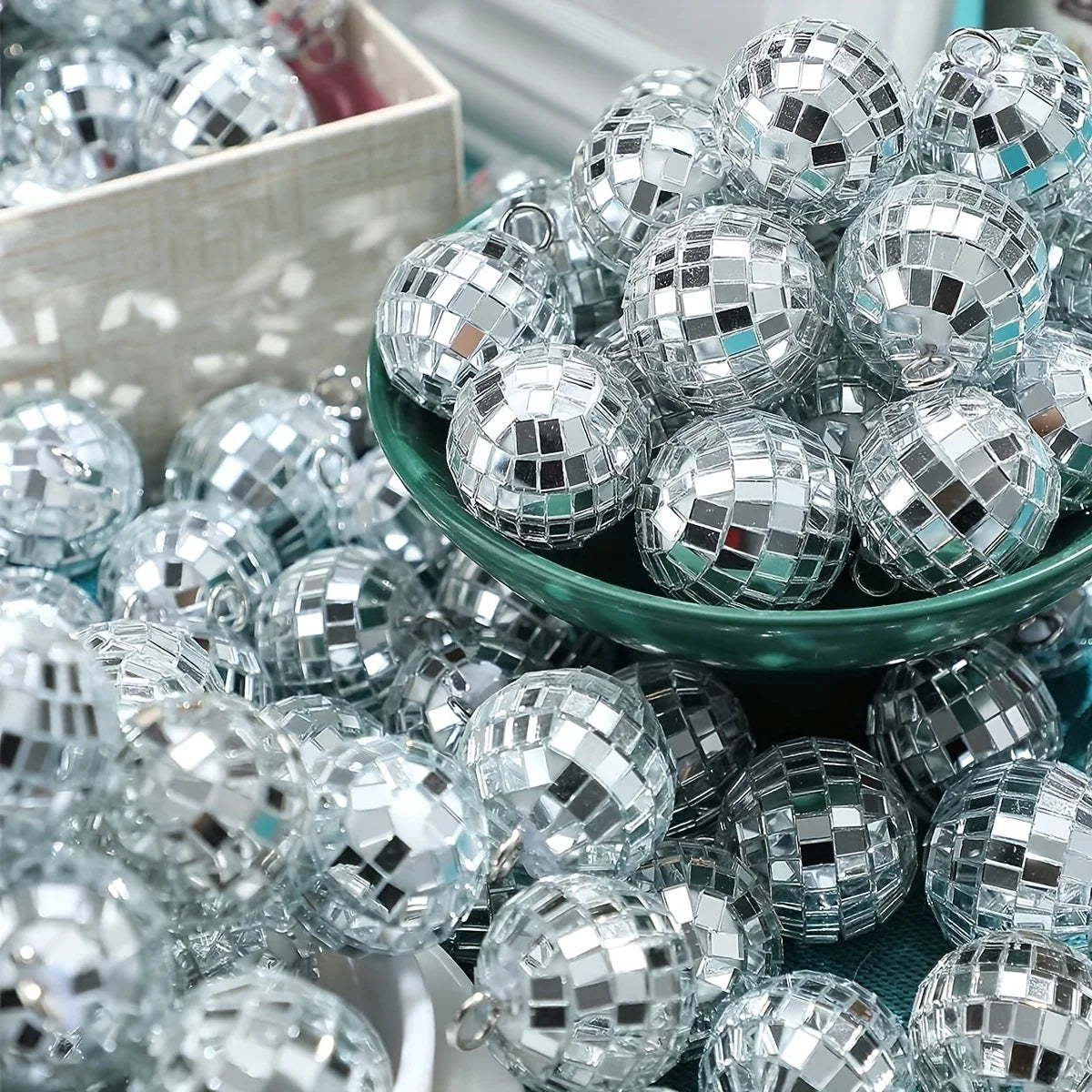 10-30pcs Mini Disco Ball Ornaments Reflective Glass Silver Baubles for Mardi Gras Disco Party Decor Sparkling Christmas DIY Gift