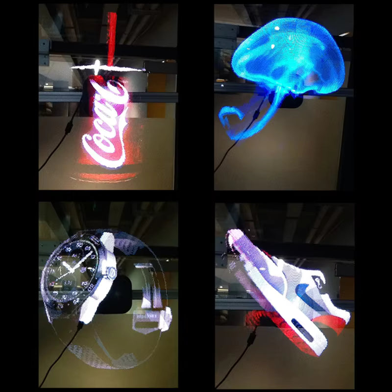 Mini 3D Hologram Fan Projector (15.3cm) – Desktop Holographic LED Fan Display with App Control, Custom 3D Logo & Video Projector for Retail, Exhibition & Desk Decor