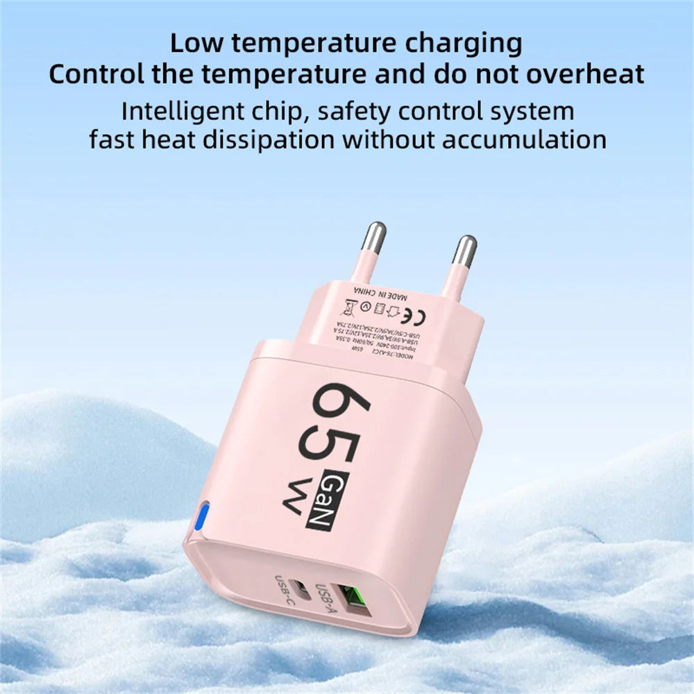 65W High Speed Charge Phone Charger For iPhone 14 13 Xiaomi Huawei Samsung Oneplus Fast Charging Mobile Phone Wall Power Adapter