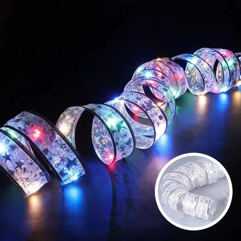 2/5/10m Christmas Ribbon Fairy Light String Merry Christmas Decorations