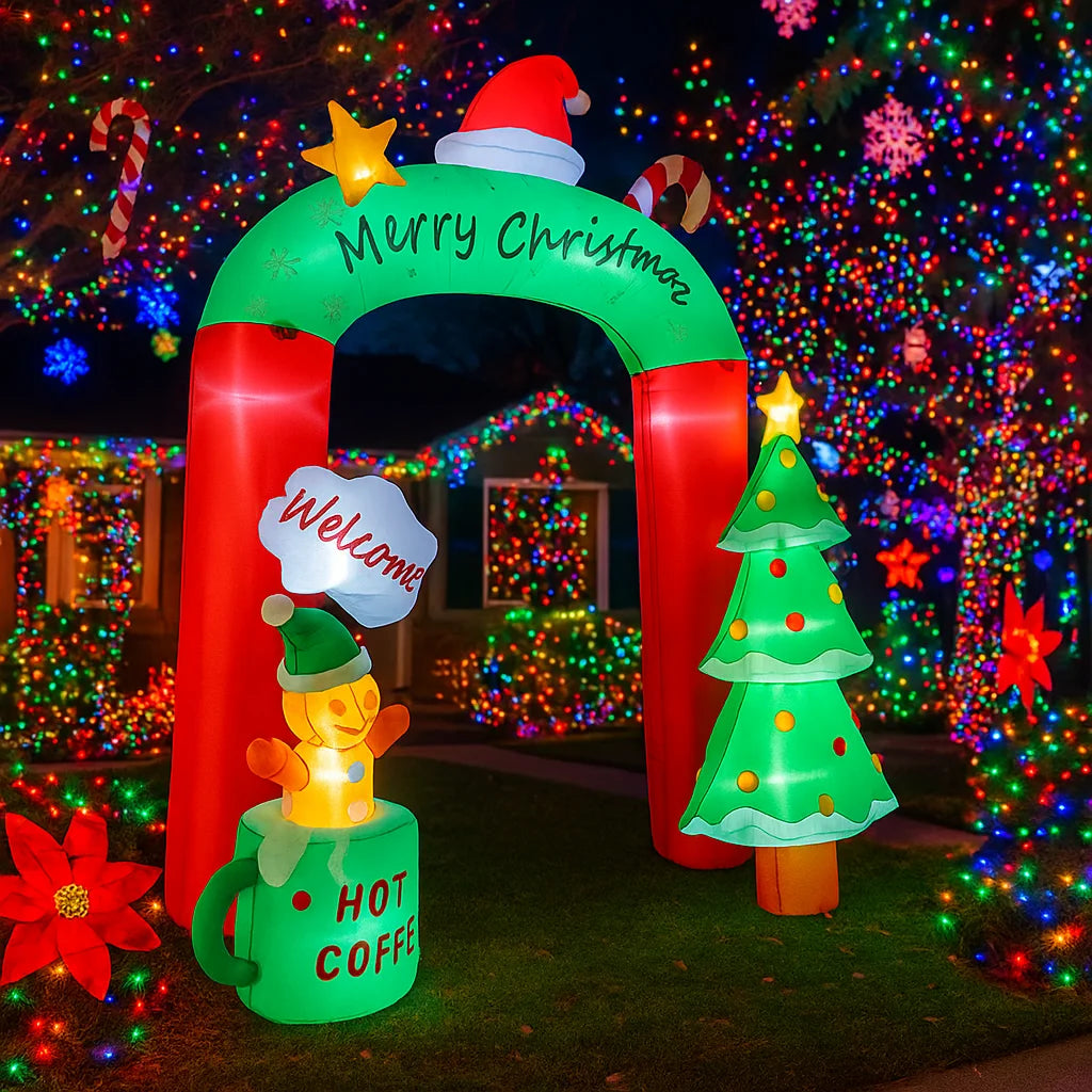 GRAND FESTIVE GATEWAY | 8.8FT (2.7M) Light-Up Christmas Tree & Cocoa Cup Inflatable ArchwayGRAND FESTIVE GATEWAY | 8.8FT (2.7M) Light-Up Christmas Tree & Cocoa Cup Inflatable Archway