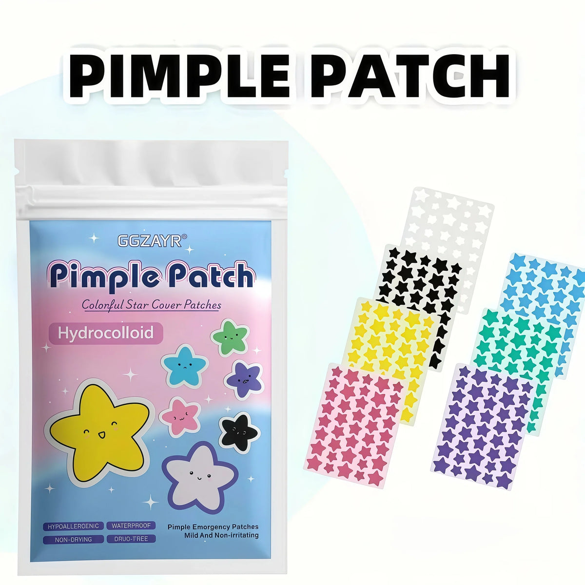 CHROMA-STAR HYDRO-SHIELD | 7-Color Star Hydrocolloid Blemish Patches (280 / 1120 / 1680 Pack)