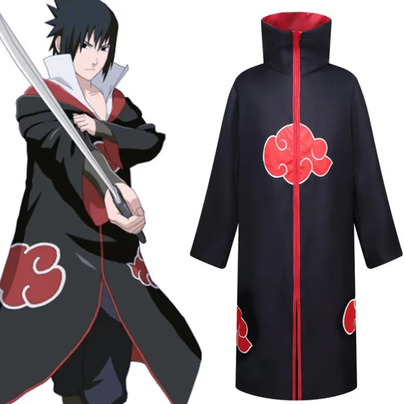 Akatsuki Uchiha Itachi Cloak for Adult Long Black Robe Capes Halloween Carnival Cosplay Costume with Accessories