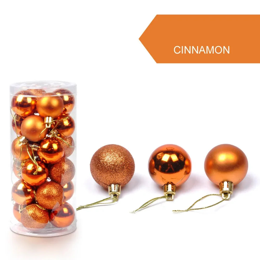 24pcs 3cm Glitter Christmas Ball Ornament Hanging Bauble Ball Gold Pink Champagne Christmas Tree Decorations New Year Gift