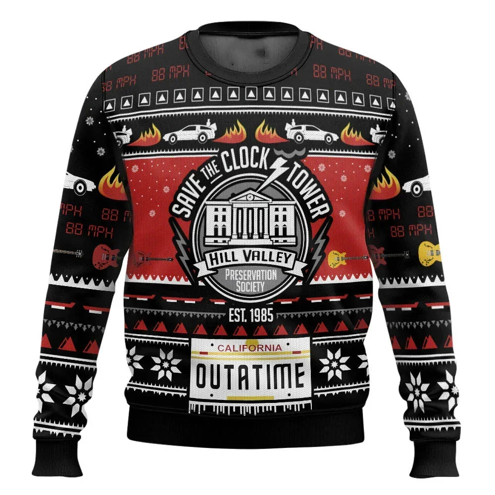 2026 autumn and winter Back To The Future Ugly Christmas sweaters, cartoon anime men's and women's pullovers, sportswear