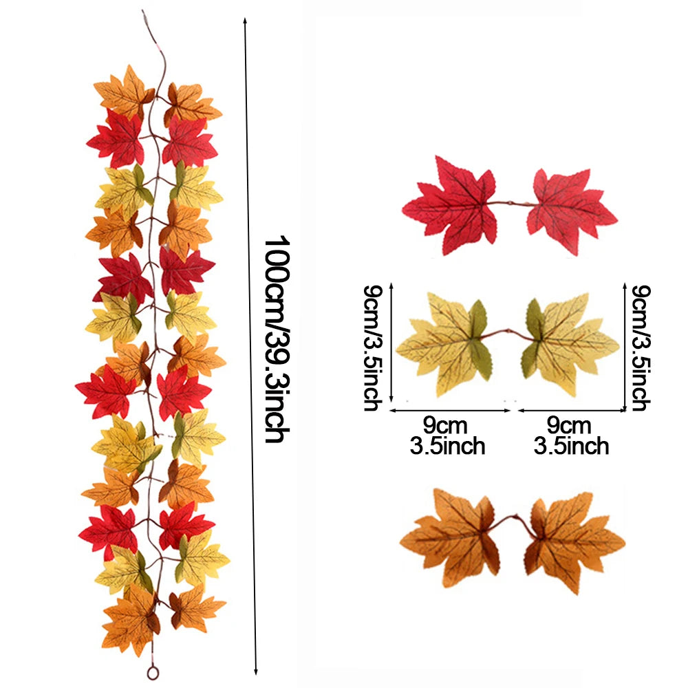 Autumn Decor Artificial Maple Fall Leaf Vine Garland Hanging Wedding Thanksgiving Decorations Home Halloween Fireplace Decor