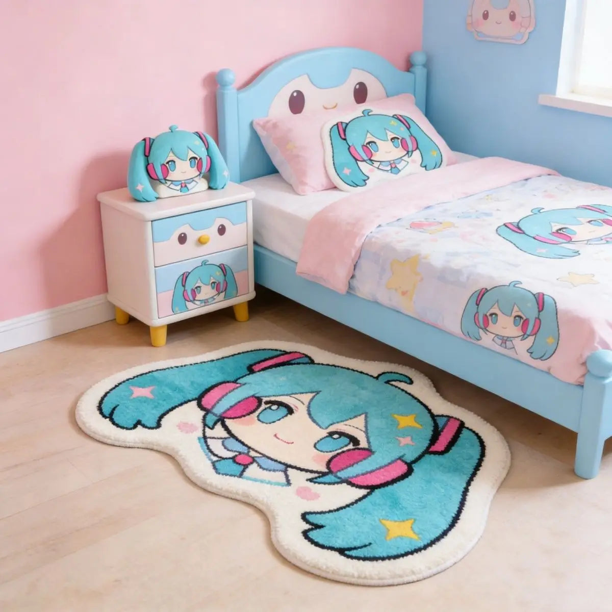 Hatsune Miku Thick Faux Wool Rug – Non-Slip for Bedroom, Bedside, Floor Mirror Mat