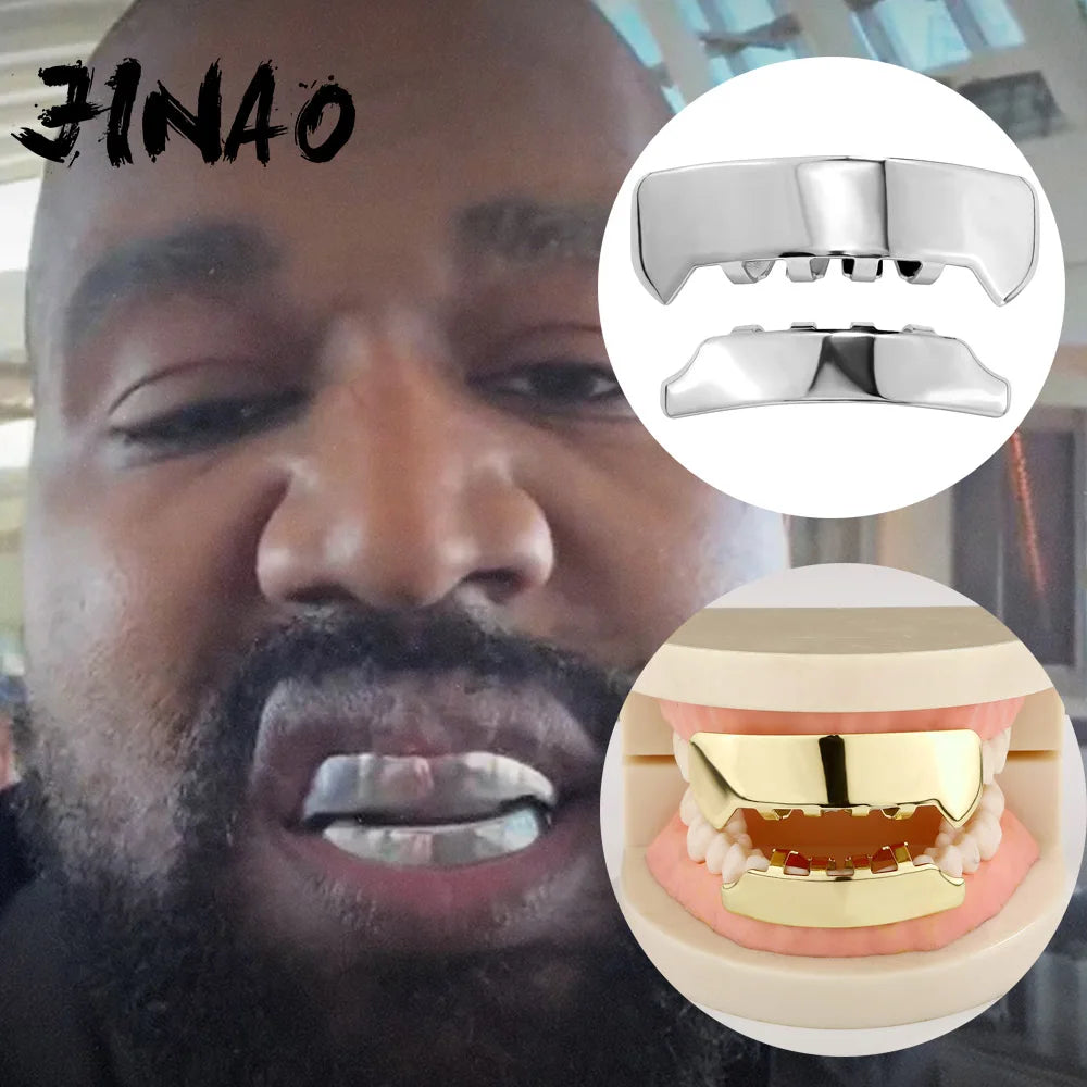 JINAO Hip Hop Smooth Surface 8Teeth Grillz Set Men Women Top&Bottom Shiny Yeh Grill Punk Rapper Christmas