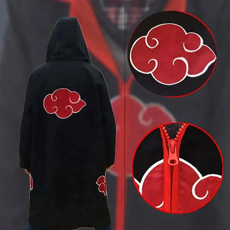 Akatsuki Uchiha Itachi Cloak for Adult Long Black Robe Capes Halloween Carnival Cosplay Costume with Accessories