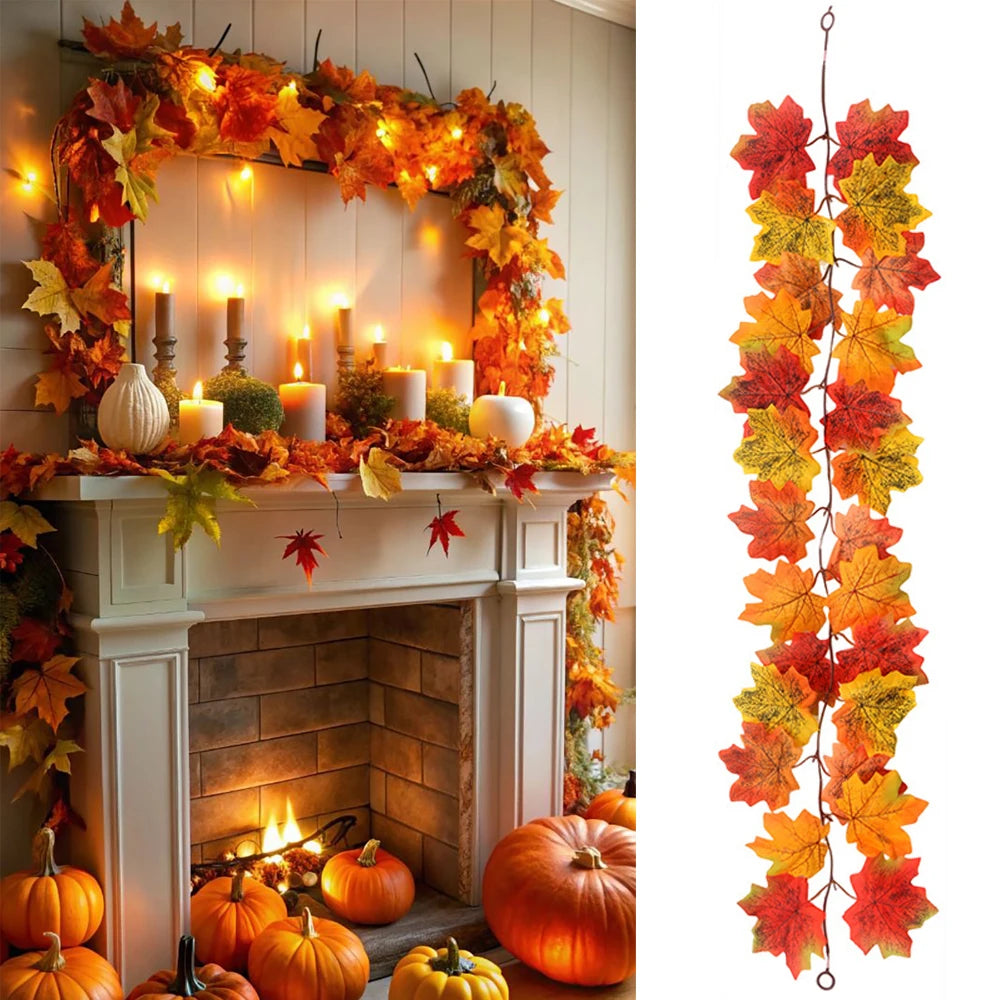 Autumn Decor Artificial Maple Fall Leaf Vine Garland Hanging Wedding Thanksgiving Decorations Home Halloween Fireplace Decor