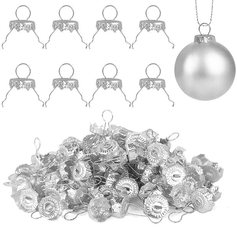 50Pcs Christmas Themed Metal Ornament Caps With Hangers Golden Silver Designs For Xmas Bauble Decorations New Year Tree Ornament