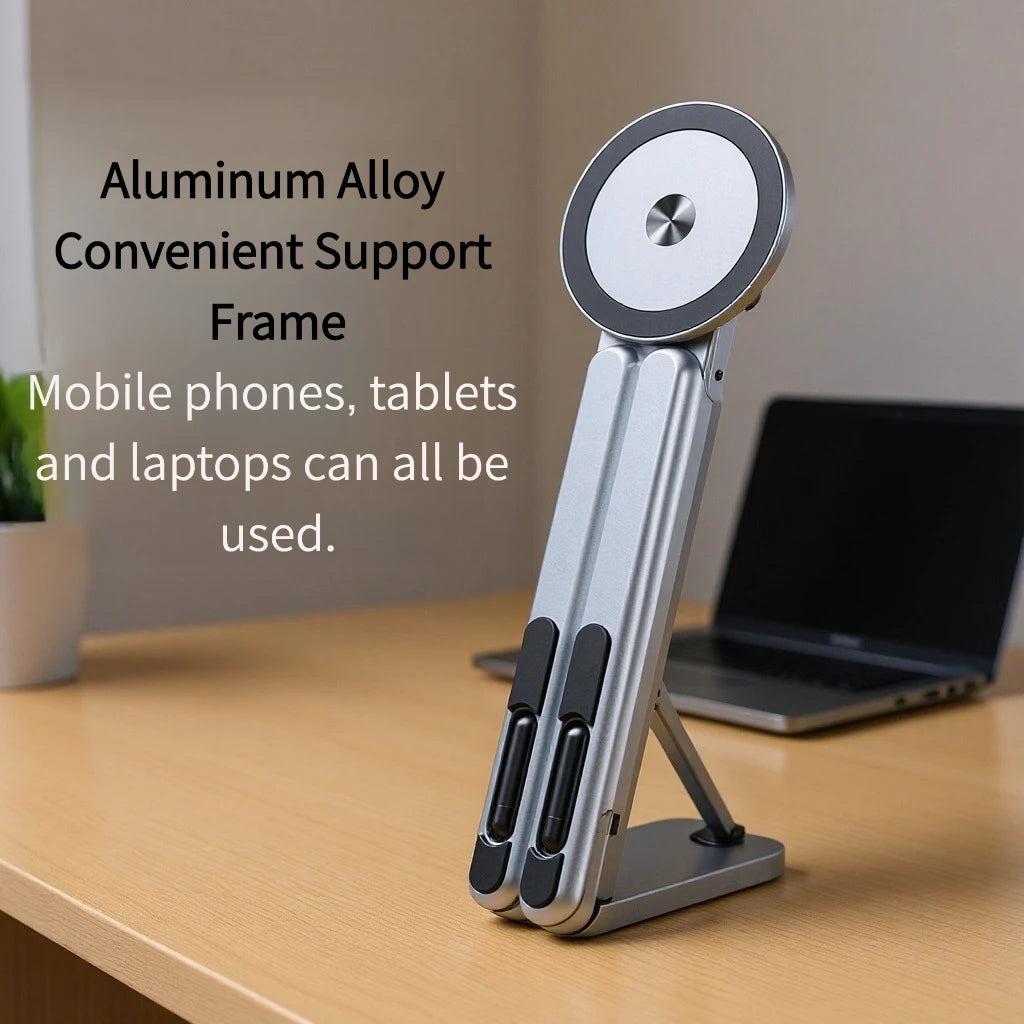 Foldable Aluminum Magnetic Phone Stand – Ultra-Stable MagSafe Desktop Tripod & Travel Phone Holder for iPhone 16/15/14/13 & Android