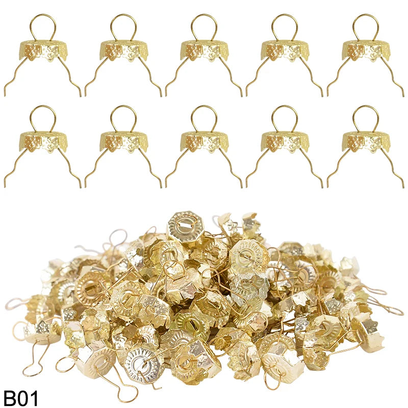 50Pcs Christmas Themed Metal Ornament Caps With Hangers Golden Silver Designs For Xmas Bauble Decorations New Year Tree Ornament