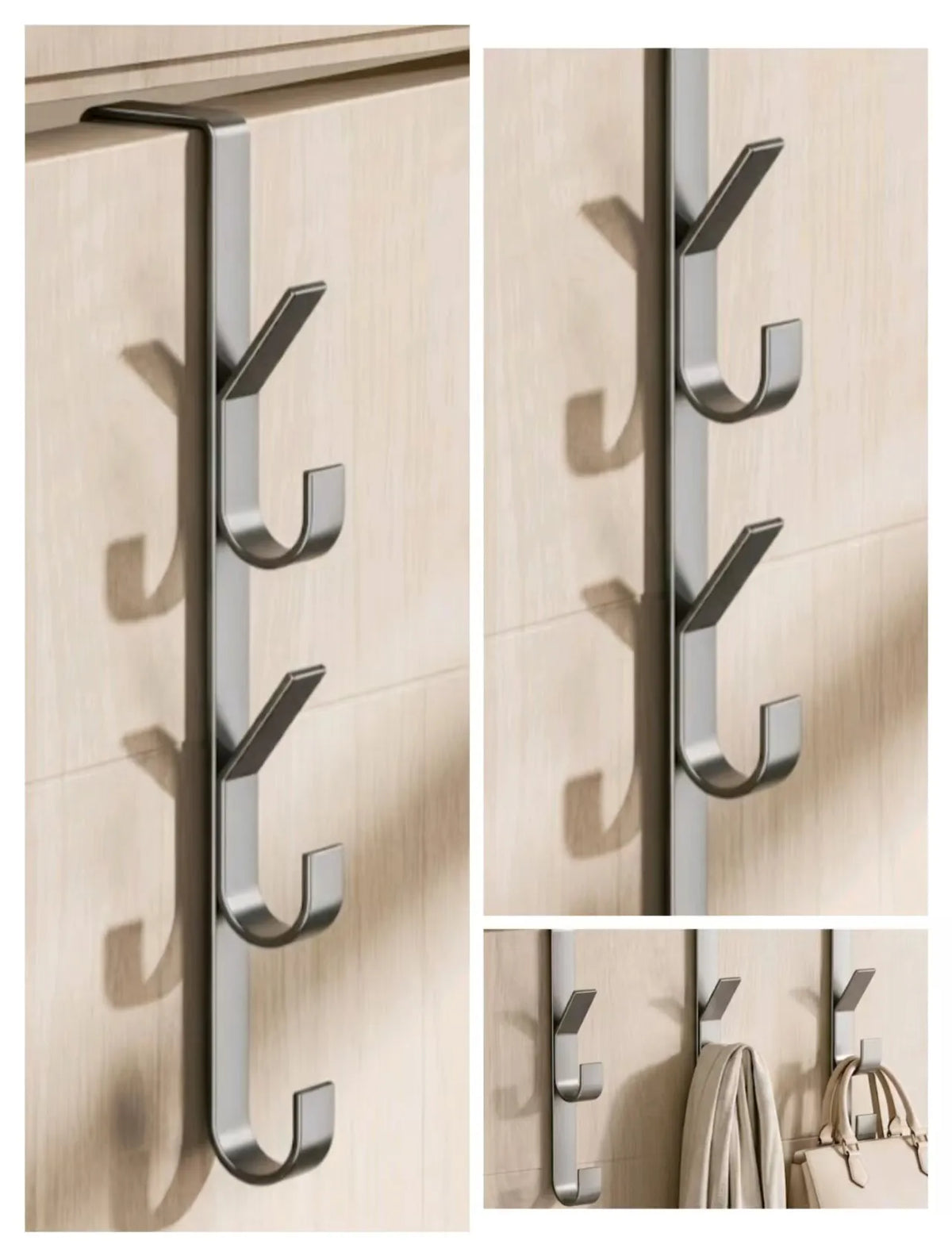 3/5/7 Door-Mounted Non-Drilled Hooks, Suitable for Storing Clothes, Hats, Bags at the Entrance of Dormitories or Bedrooms.