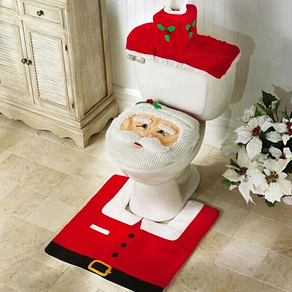 FESTIVE THRONE SUITE | 3-Piece Funny Christmas Toilet Seat Cover & Bathroom Rug Set