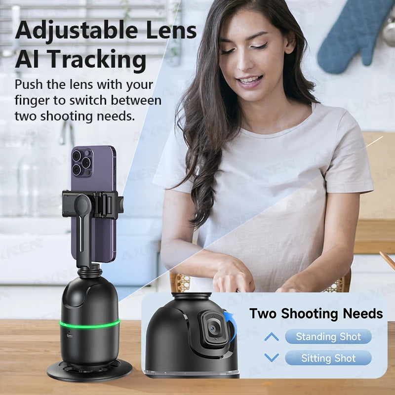 AI Smart Auto Face Tracking Phone Holder – 360° Rotating Gimbal Stand with Gesture Control for iPhone, Android, GoPro & Vlogging (No App Needed)