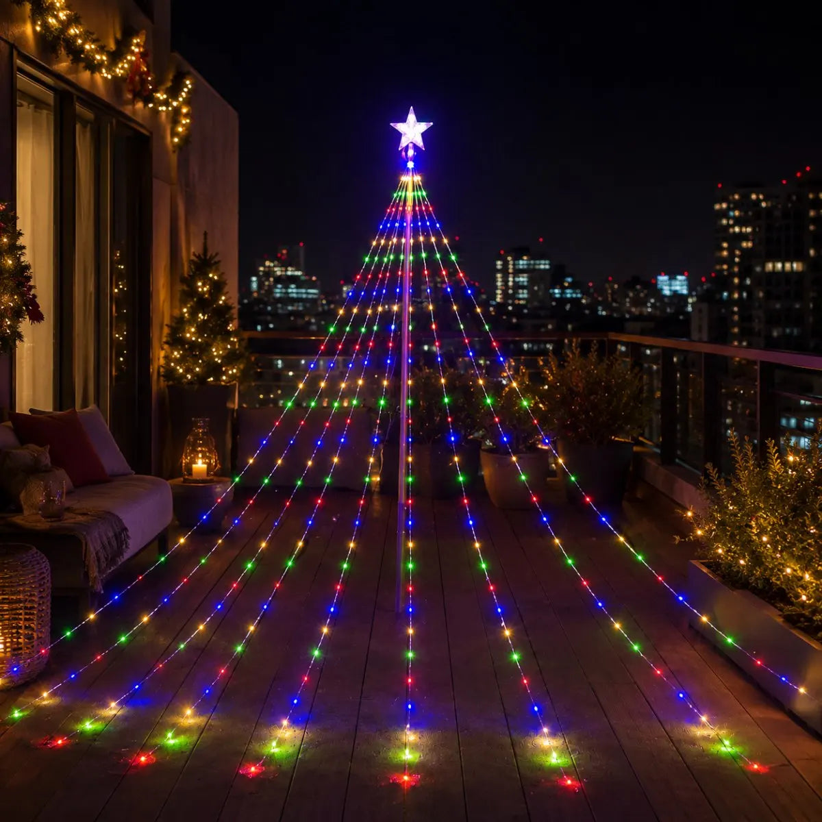 1pc 198LED USB Powered Star Waterfall Tree Lights Xmas Tree Fairy Lamp with Remote Contorl For Park Holiday Christmas Decoration