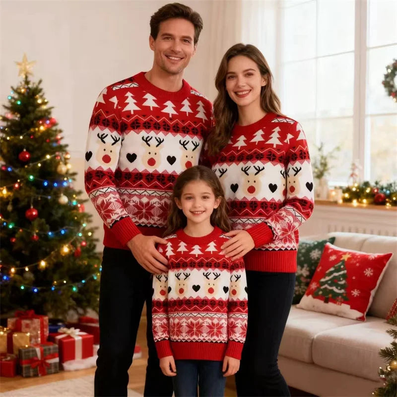 Christmas Family Sweaters Parent-Child Matching Pollover Father Mother Kids Clothing Xmas 2025 New Cartoon Knitted Jumper