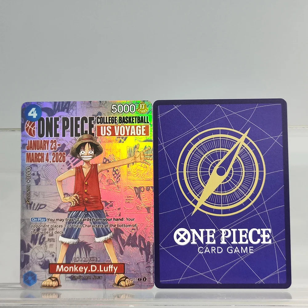 Self Made Proxy One Piece OPCG English Luffy P-055 College Basketball US Voyage Game Collection Promotion Card Toy