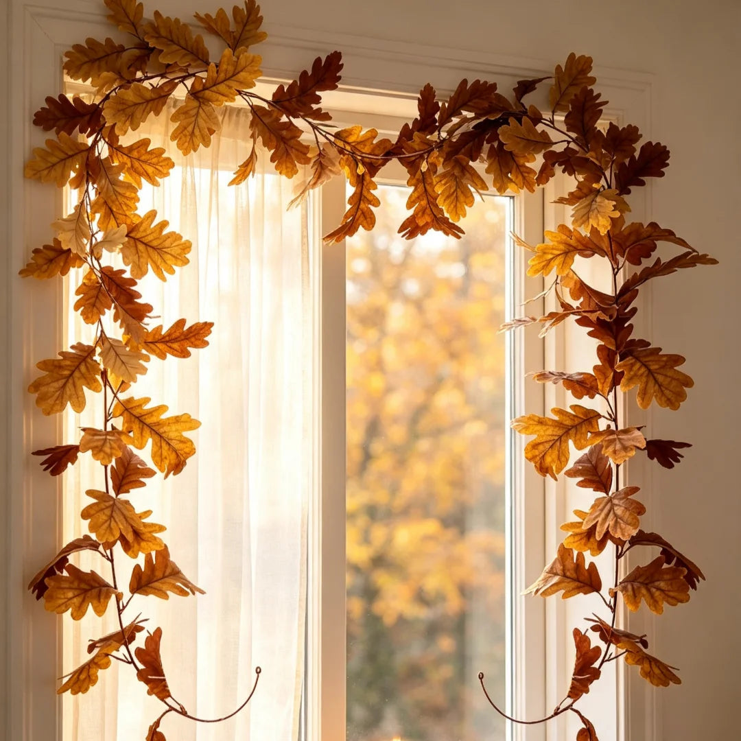 Artificial Oak Leaf Fall Garland, Autumn Vine Garland for Thanksgiving Halloween Farmhouse Fireplace Table Decor ﻿