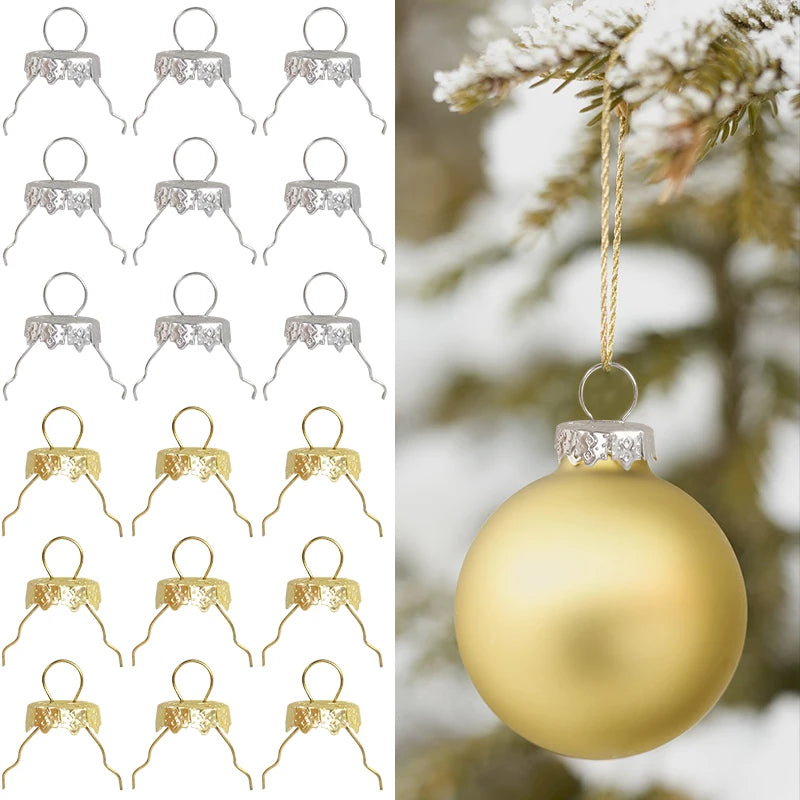 50Pcs Christmas Themed Metal Ornament Caps With Hangers Golden Silver Designs For Xmas Bauble Decorations New Year Tree Ornament
