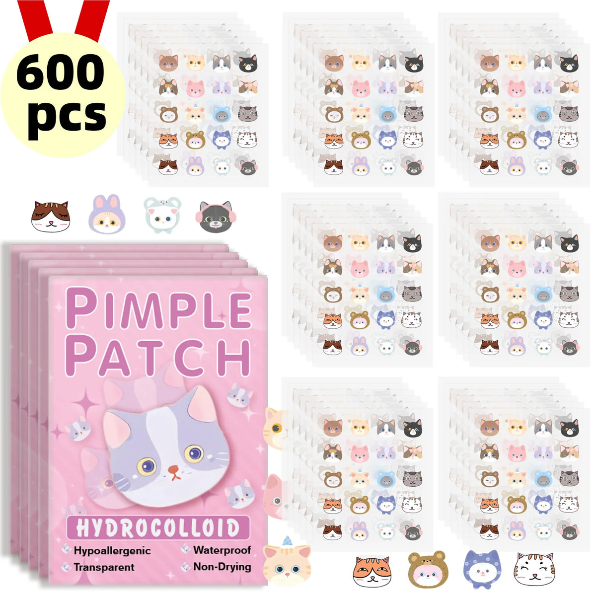 600 Pieces of Cartoon Cat Acne Patches, Facial Acne Patches,Concealer Acne patches,and Pimples Patches,Ultra-thin and Breathab