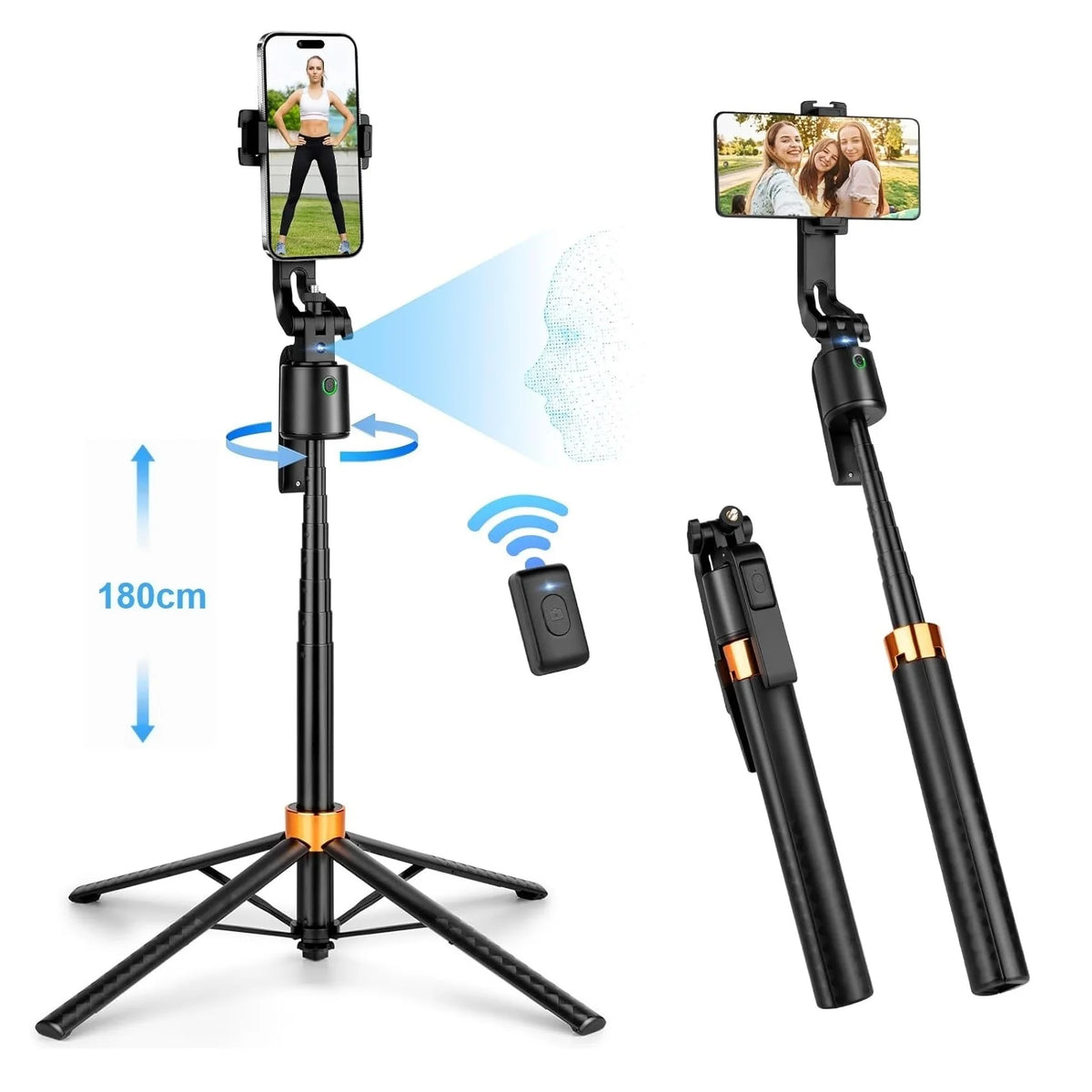 AI Face Auto Tracking Gimbal Selfie Stick Tripod Bluetooth Remote Shooting Phone Holder for Phone Android Outdoor Live Streaming