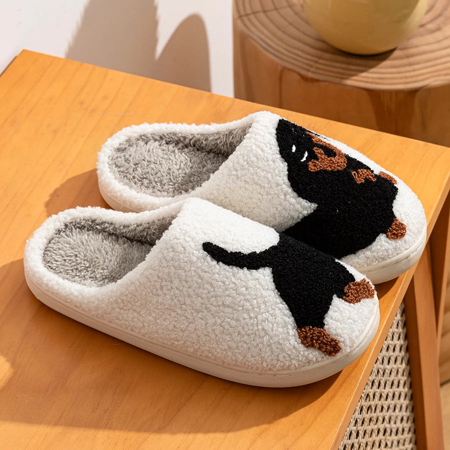 Women Slippers Cartoon Cute Interesting Dachshund Dog Indoor Warm Comfort Lightweight Bedroom Couple Winter Cotton Shoes