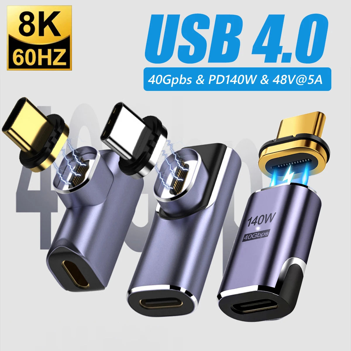 USB4.0 Thunderbolt3 Magnetic USB C To Type C Adapter 140W 40Gbps Fast Charging Magnet Charge Converter Cable 8K@60Hz USB-C Adapt