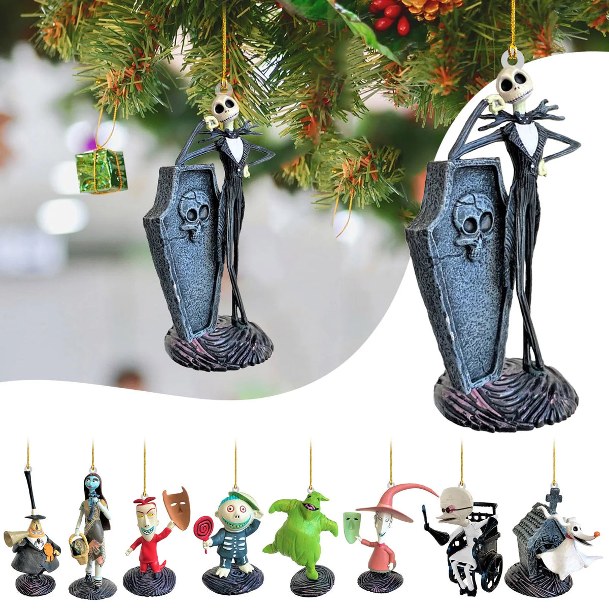 Nightmare Before Christmas Tree Ornament – Cute Cartoon Jack & Spooky Characters Hanging Pendant for Xmas Tree, Car & Holiday Decor