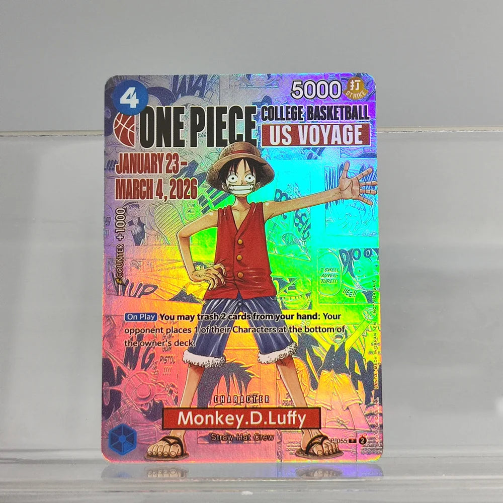 Self Made Proxy One Piece OPCG English Luffy P-055 College Basketball US Voyage Game Collection Promotion Card Toy