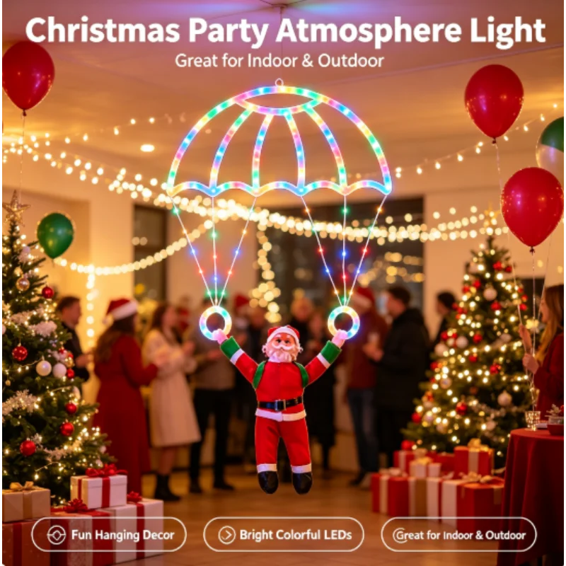 Parachute Lights LED Christmas Santa Claus USB Powered for Roof Eave Balcony Garden Yard Festival Atmosphere Party Holiday Decor