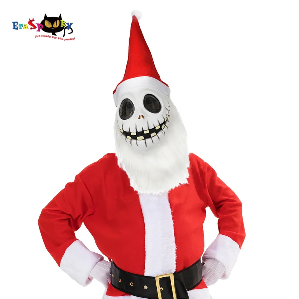 Jack Skellington Santa Latex Mask with Hat & Beard – The Nightmare Before Christmas Cosplay Costume Prop for Halloween & Xmas Party