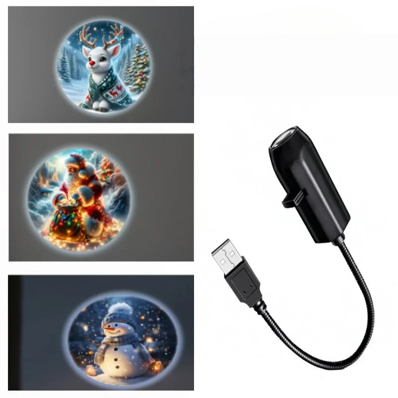 USB LED Ambient Projector Light with Interchangeable Pattern Slides – Flexible Neck Night Lamp for Ocean Whale, Celestial & Holiday Room Decor
