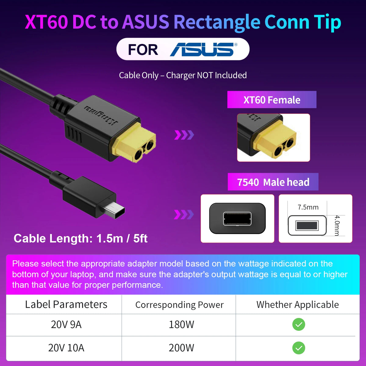 330W GaN Charger Laptop, XT60 to DC Cable Adapter,  Compatible with Lenovo, ASUS, Dell, Alienware, HP, Acer, MSI, Razer, Xiaomi