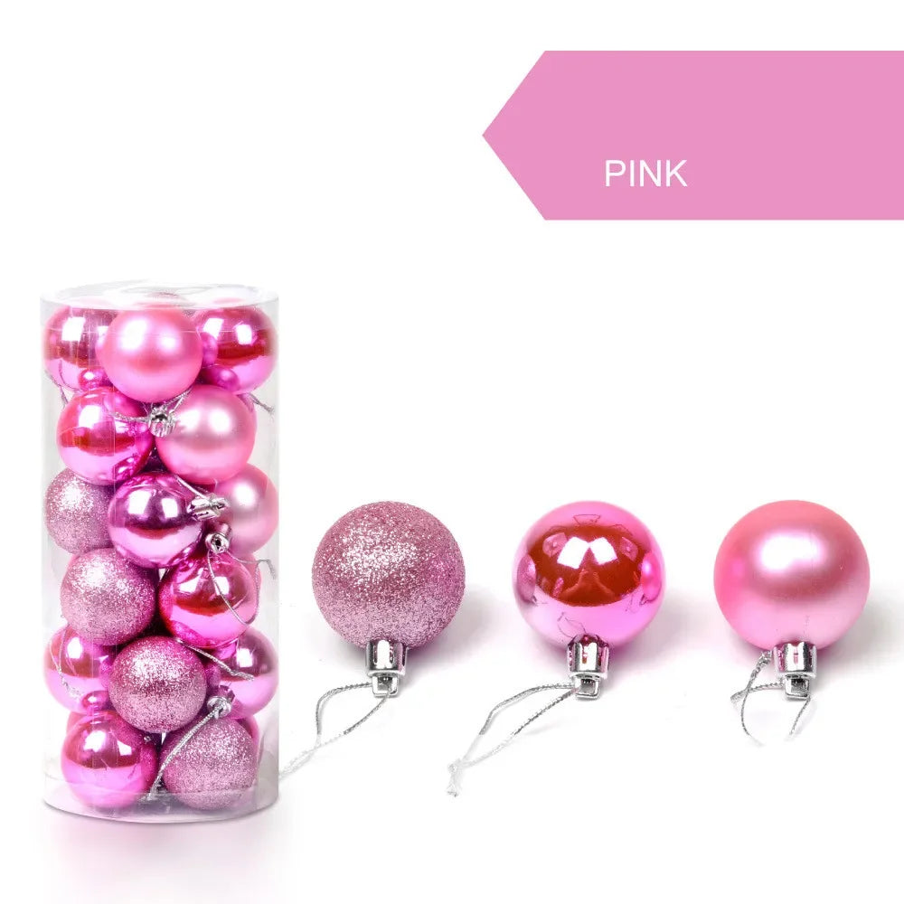 24pcs 3cm Glitter Christmas Ball Ornament Hanging Bauble Ball Gold Pink Champagne Christmas Tree Decorations New Year Gift
