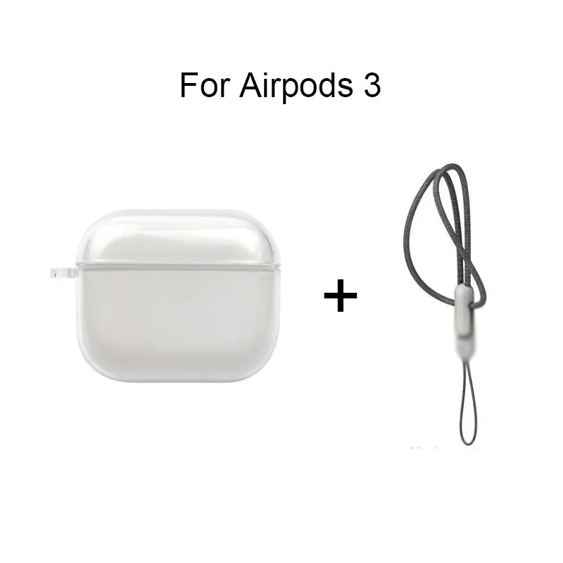 Clear Soft TPU Earphone Case for Airpods 4 3 2 1 Pro Pro2 Pro 3 Shockproof with Lanyard Strap for Airpods 4 Charging Case Cover