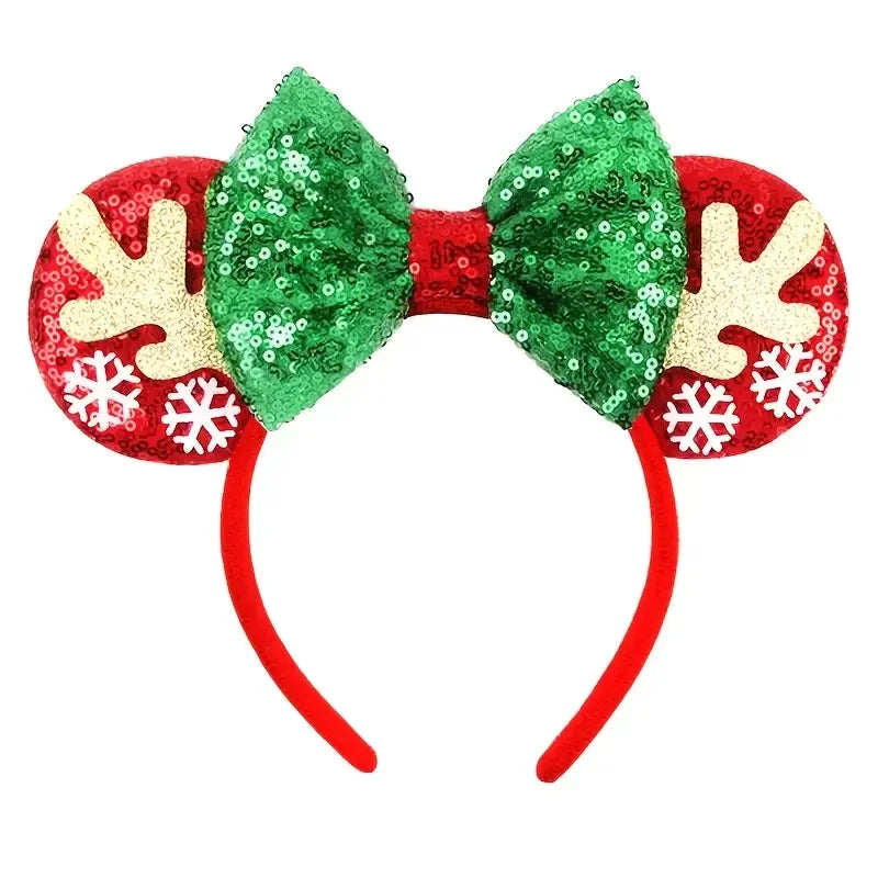 Ladies' Day Christmas Mickey Mouse Ear Headband - Ribbon bow and Santa Claus hat design