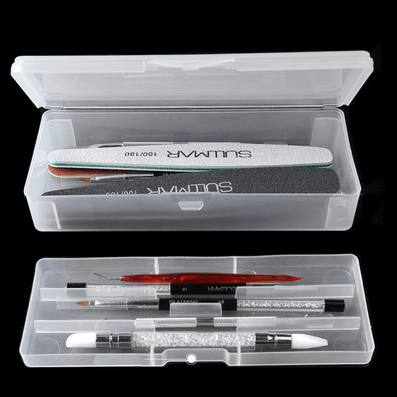1Pc Rectangle Double-layer Nail Art Tool Empty Storage Box Tweezers Clippers Pens Polishing Nail Buffer Files Plastic Container