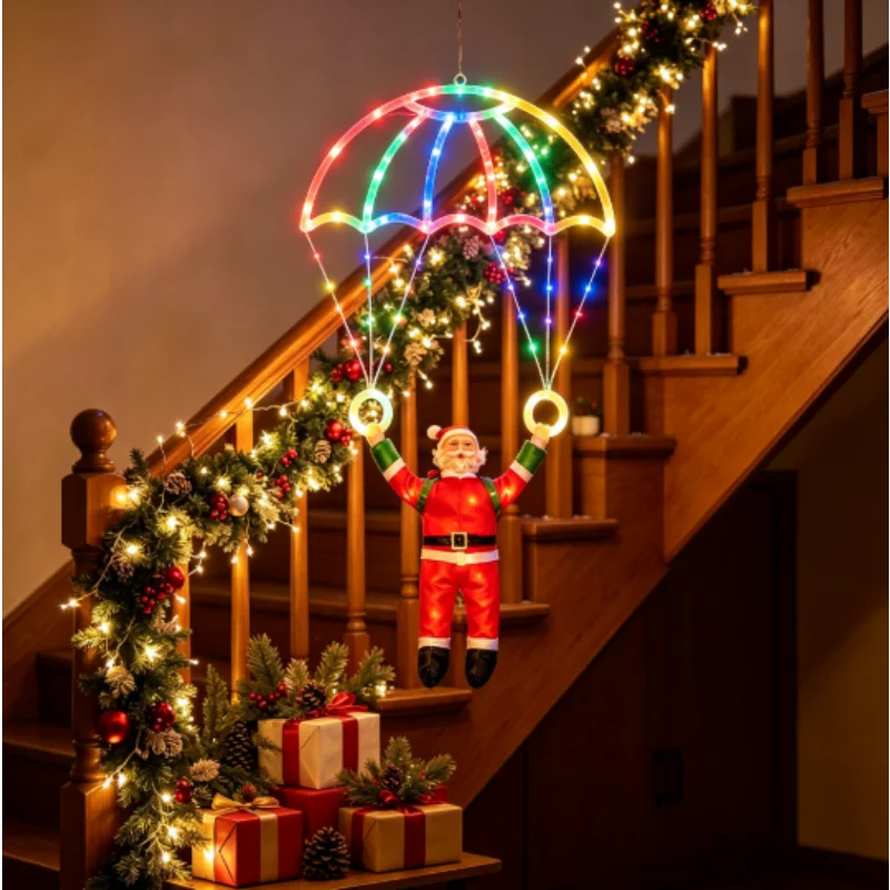Parachute Lights LED Christmas Santa Claus USB Powered for Roof Eave Balcony Garden Yard Festival Atmosphere Party Holiday Decor