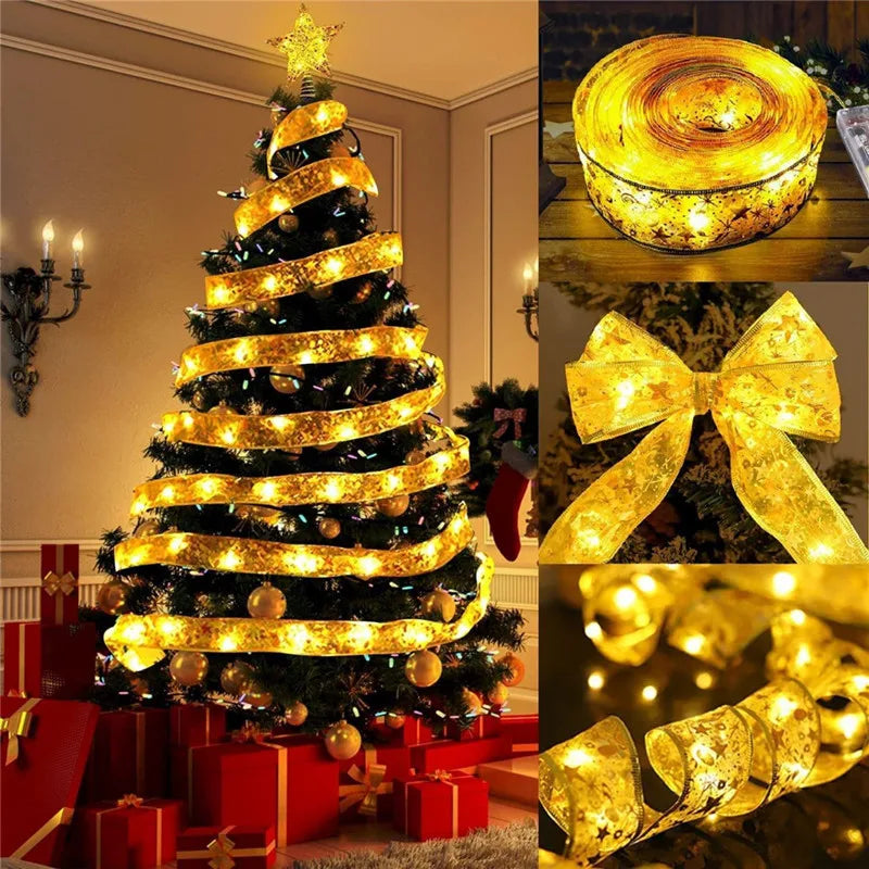 2/5/10m Christmas Ribbon Fairy Light String Merry Christmas Decorations