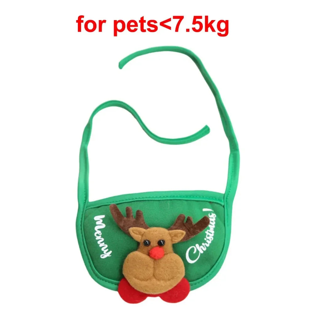 Christmas Puppy Dog Cat Costume Xmas Cat Santa Elk Hat with Bandana Bib Scarf Set Cat Accessories Pet Holiday Dress Up Supplies