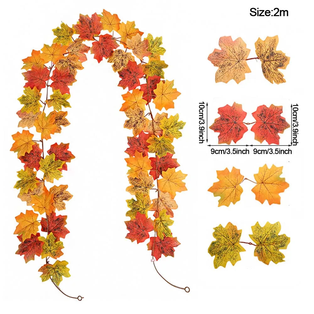 Autumn Decor Artificial Maple Fall Leaf Vine Garland Hanging Wedding Thanksgiving Decorations Home Halloween Fireplace Decor