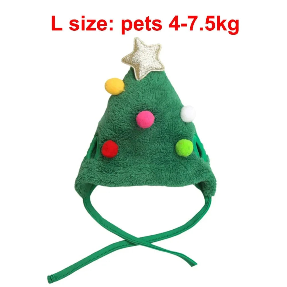 Christmas Puppy Dog Cat Costume Xmas Cat Santa Elk Hat with Bandana Bib Scarf Set Cat Accessories Pet Holiday Dress Up Supplies