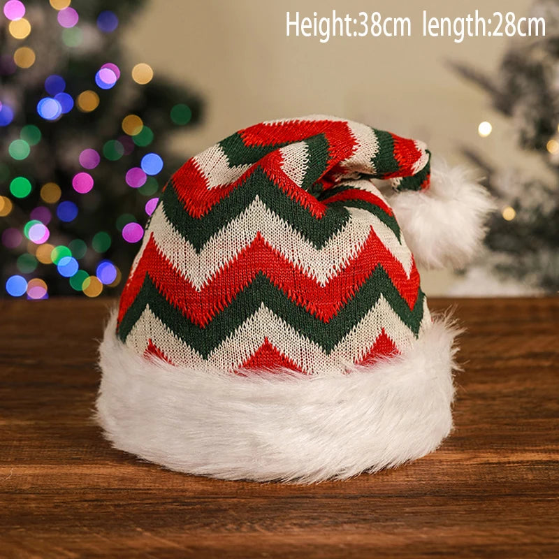 Christmas Santa Hat - Plush Knitted Adult Holiday Party Costume