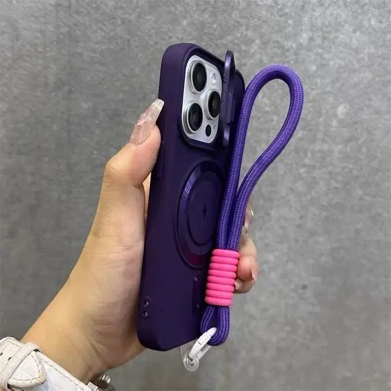 Lens Stand Magsafe iPhone Case - Wrist Lanyard Shockproof Cover