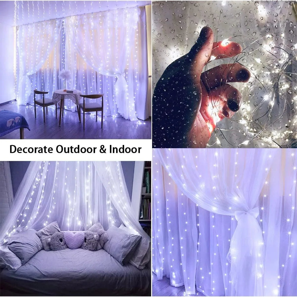 LED Fairy String Curtain Lights - 8 Mode Remote USB Decor