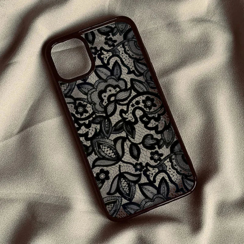 Black Lace Phone Case - Vintage Luxury TPU Protective Cover